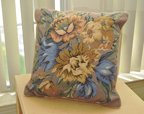 Needlepoint Pillows with Flowers. 18"x18". 100% Wool.With Insert